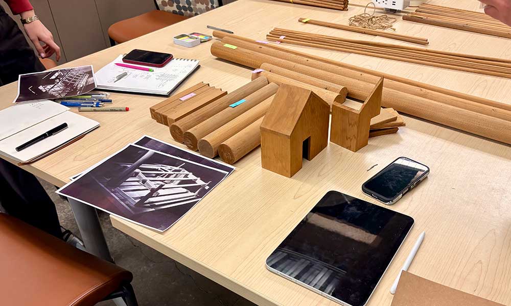 Table with wood and tablets